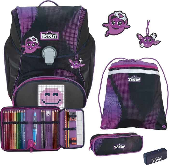 Scout Alpha Movie Star Pink Pixel mit PowerBank Schultaschen-Set, 4-tlg.