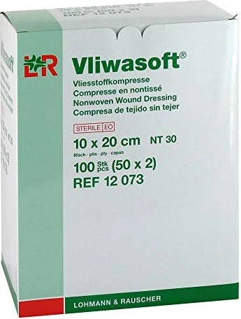 Lohmann & Rauscher Vliwasoft Vlieskompressen 6-lagig steril, 20 x 10cm, 100 Stück (50x 2 Stück)
