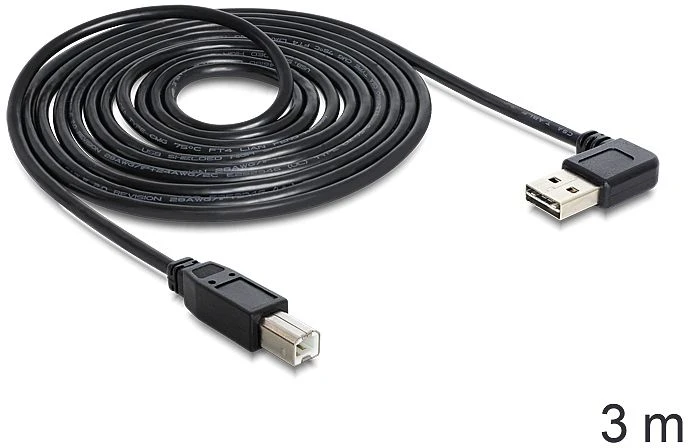 DeLOCK EASY-USB 2.0 Kabel, USB-A 90° horizontal gewinkelt [Stecker] auf USB-B [Stecker], 3m
