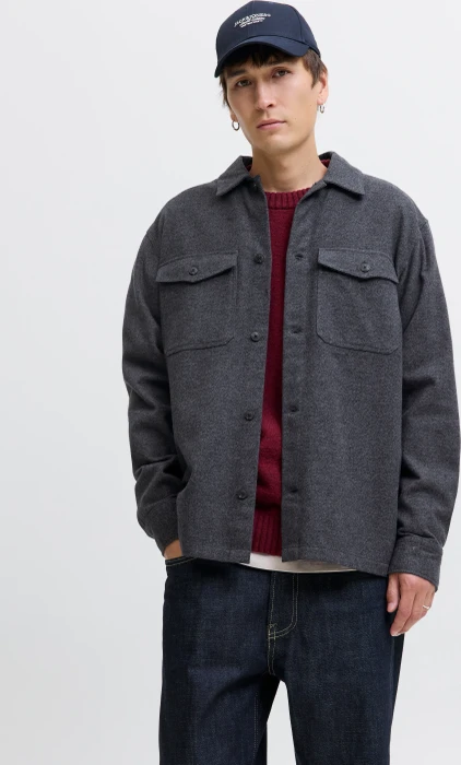 Jack & Jones Relaxed Fit Hemd langarm dark grey melange (Herren)