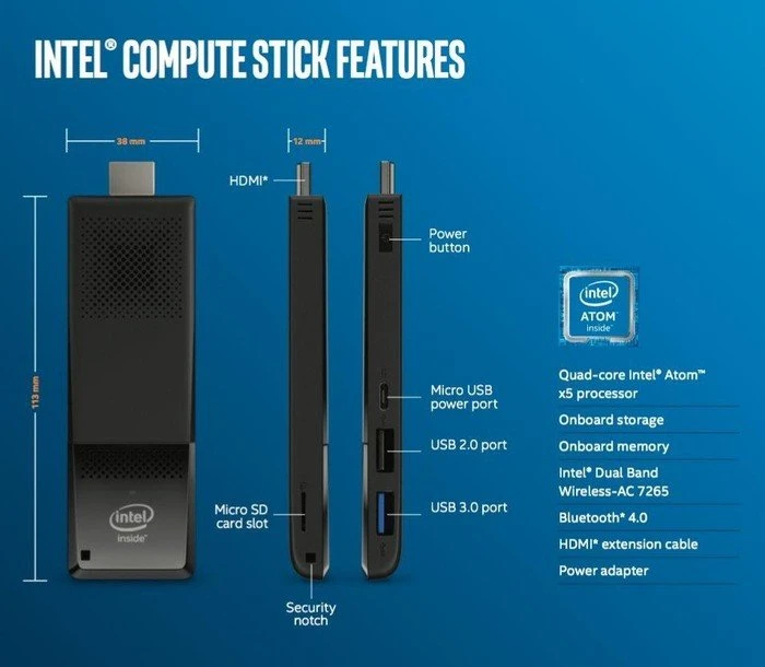 Intel Compute Stick STK1AW32SC, Atom x5-Z8300, 2GB RAM, 32GB Flash