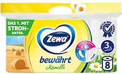 Zewa bewährt Kamille Toilettenpapier 3-lagig gelb, 8 Rollen