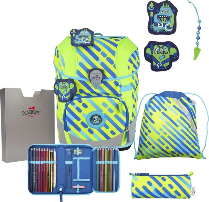 DerDieDas ErgoFlex Tiny Exklusiv Neon Monster Schultaschen-Set, 5-tlg.