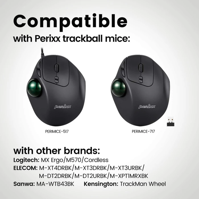 Perixx PERIPRO-303GLG 34mm für Perimice und Logitech M570, Ersatz-Trackball, dunkelgrün, grün