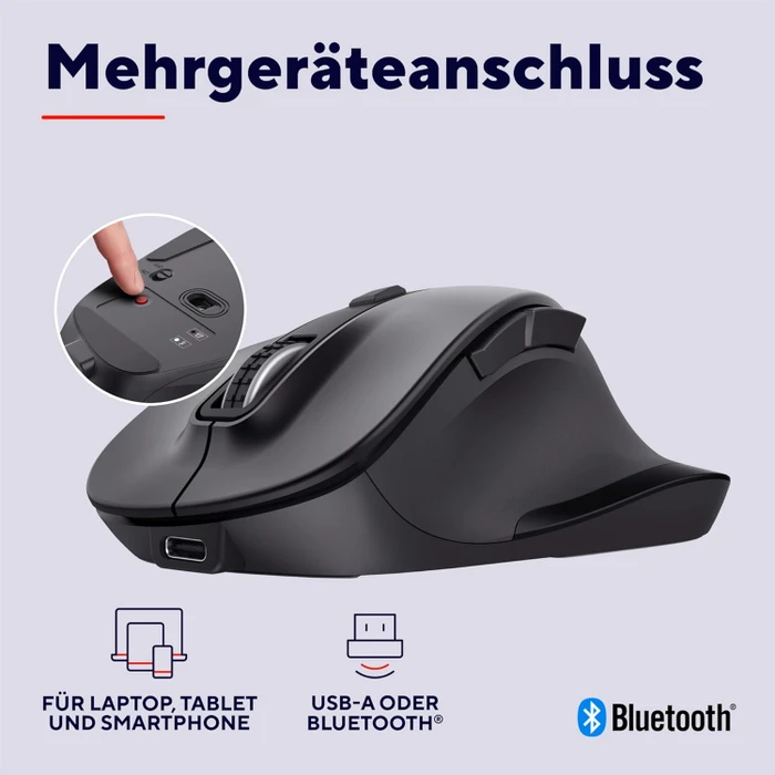 Trust Fyda Multi-Device Wireless Mouse schwarz, USB/Bluetooth
