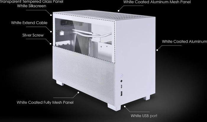 Lian Li Q58, weiß, PCIe 3.0, Glasfenster, Mini-ITX