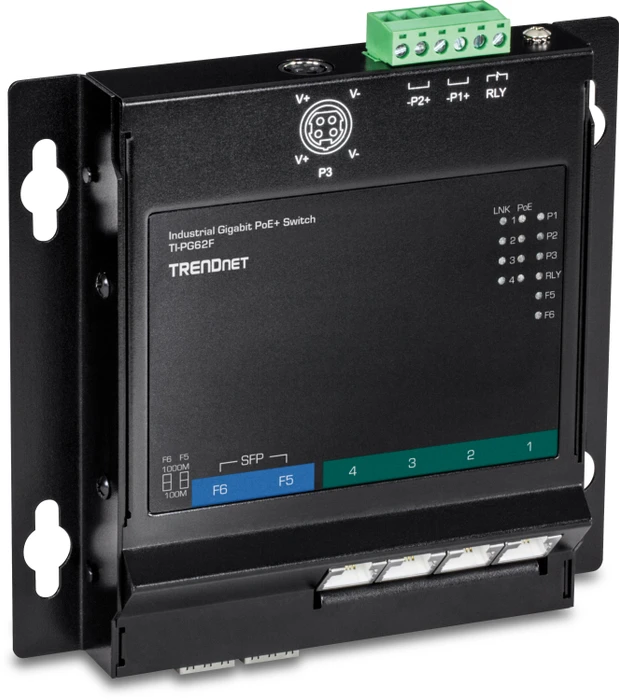 TRENDnet TI Hardened Industrial Wallmount Gigabit Switch, 4x RJ-45, 2x SFP, 120W PoE+