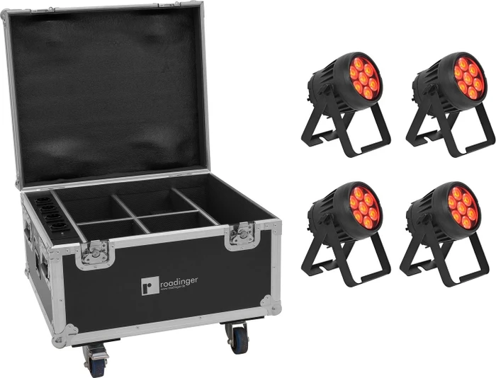 Eurolite Set 4x AKKU IP PAR 7 QCL CRMX MK2 + Case mit Ladefunktion