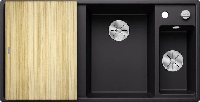 Blanco Axia III 6 S InFino Becken rechts mit Ablauffernbedienung schwarz inkl. Holzschneidebrett