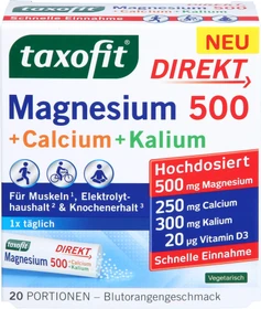 Taxofit Magnesium 500 + Calcium + Kalium Direkt Sticks, 20 Stück