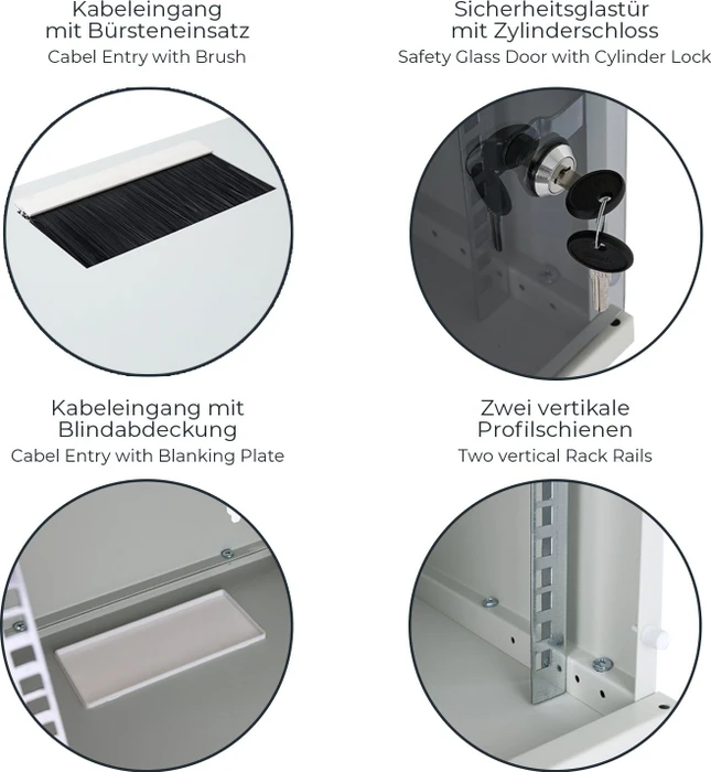 HMF Serverschrank 10", HMF 63400 12HE, Sicherheitsglastür, IP20, grau, 300mm tief