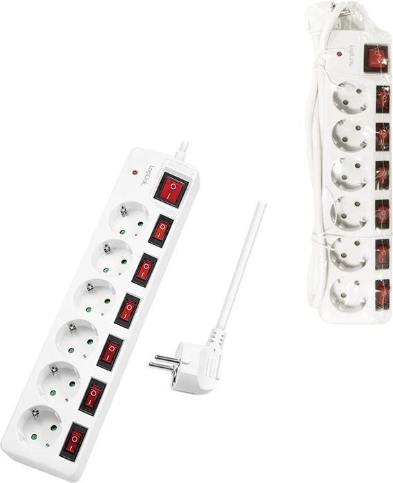 LogiLink Steckdosenleiste, 6-fach, einzeln schaltbar, 1.5m, weiß