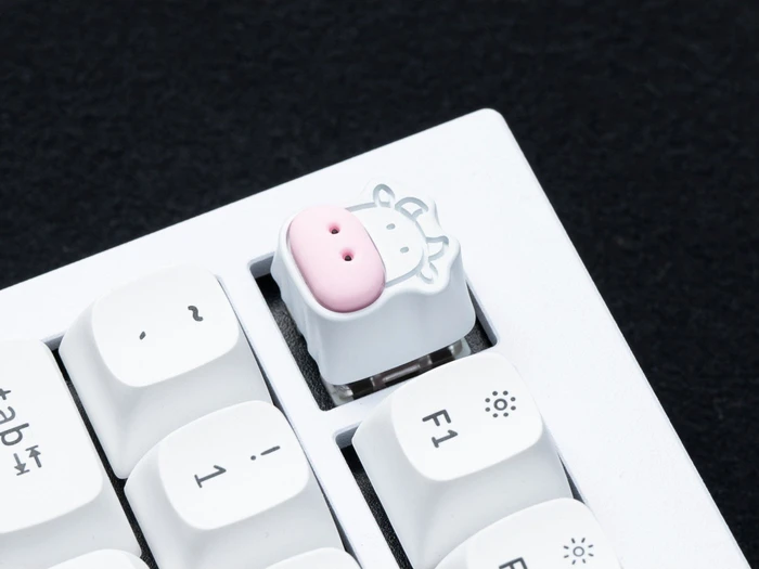 Keychron Cute Cows Alu Alloy Artisan Keycap, Silikon, Aluminium, rosa/weiß, 1 Taste