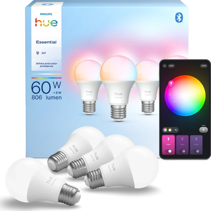 Philips Hue Essential E27 8W, 4 Stück
