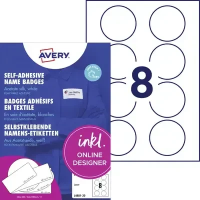 Avery-Zweckform Namensetiketten rund, 65mm, ablösbar, weiß, seidenglänzend, 20 Blatt (160 Etiketten)