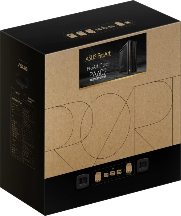 ASUS ProArt PA602 Wood Edition, schwarz/braun, Tempered Glass Panel, Glasfenster