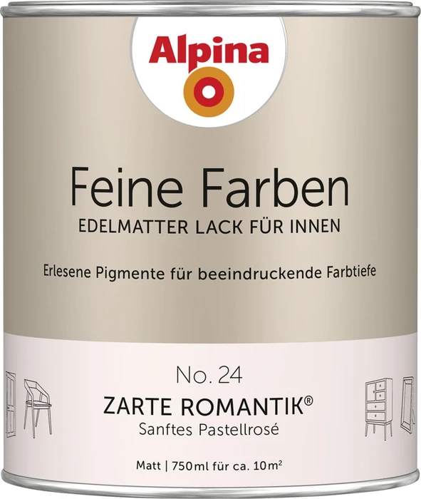 Alpina Farben Feine Farben Lack No. 24 Zarte Romantik innen pastellrosé edelmatt, 750ml