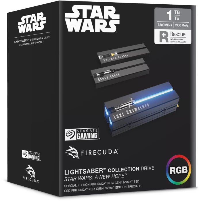 Seagate FireCuda 530 Heatsink SSD +Rescue - Lightsaber Collection Special Edition 1TB, M.2 2280 / M-Key / PCIe 4.0 x4, Kühlkörper