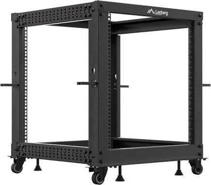 Lanberg Open Rack Series 19" Open Frame Rack 12HE, 4-Pfosten, mit Rollen, Flat Pack, tiefenverstellbar, 576-1033mm, RAL 9004, 641mm tief