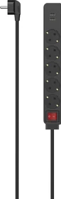 Hama Steckdosenleiste mit Schalter, 5-fach, 2x USB, 1.4m, schwarz