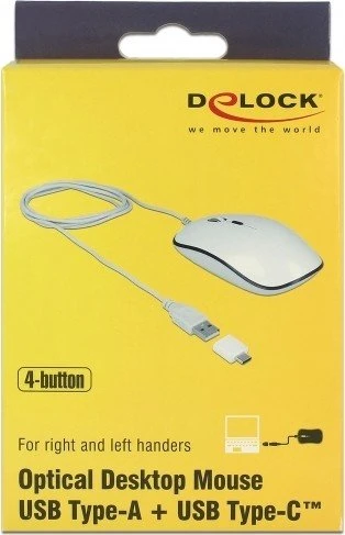 DeLOCK Optische 4-Tasten Desktop Maus, USB + USB-C-Adapter