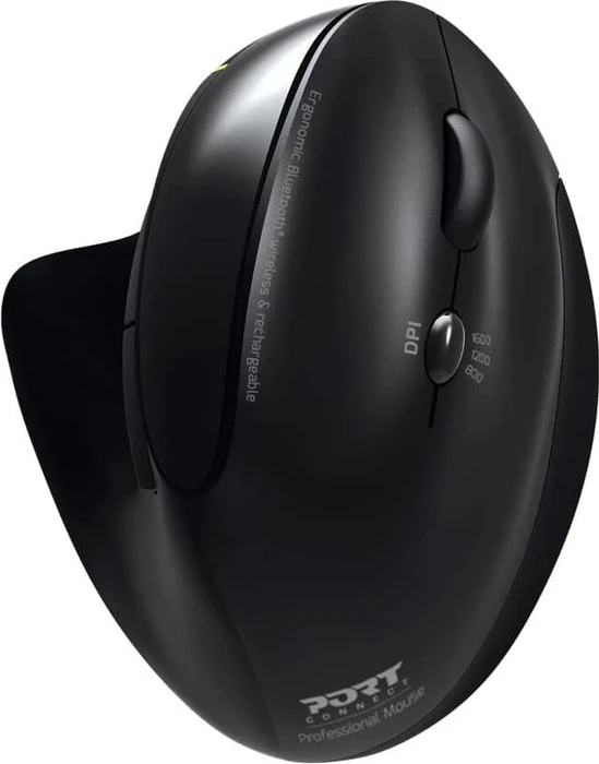 Port Designs Wireless Rechargeable Ergonomic Mouse, USB/Bluetooth