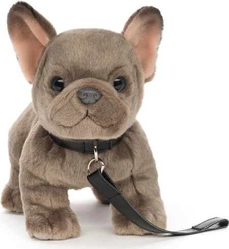 Uni-Toys Französische Bulldogge mit Leine 26cm grau