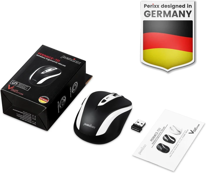 Perixx PERIMICE-721 WB Wireless Ergonomic Mouse schwarz/weiß, USB