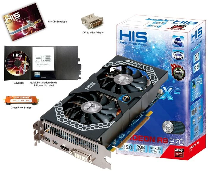 HIS Radeon R9 270 iPower IceQ X² Turbo Boost Clock, 2GB GDDR5, DVI, HDMI, 2x mDP