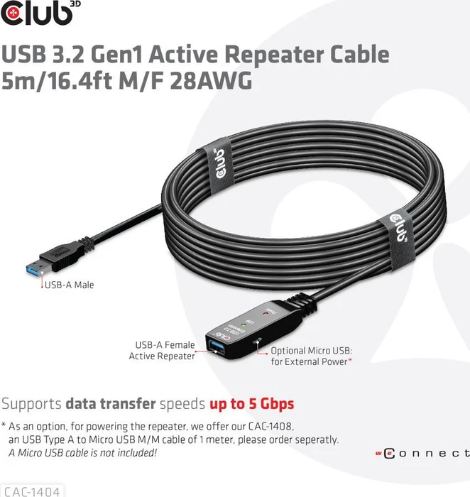 Club 3D USB 3.0 aktives Verlängerungskabel A/A, 5m