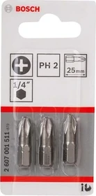 Bosch Professional Extra Hart Kreuzschlitz Bit 1/4", PH2x25mm, 3 Stück