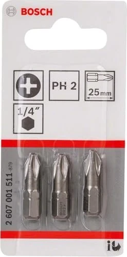 Bosch Professional Extra Hart Kreuzschlitz Bit 1/4", PH2x25mm, 3 Stück