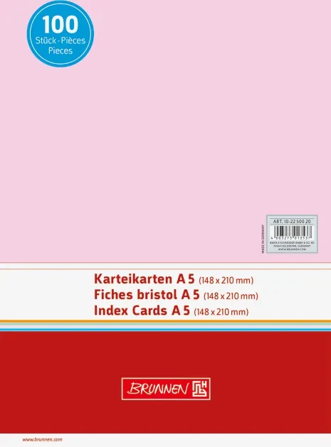 Brunnen Karteikarten, A5, glatt, rot, 100 Blatt