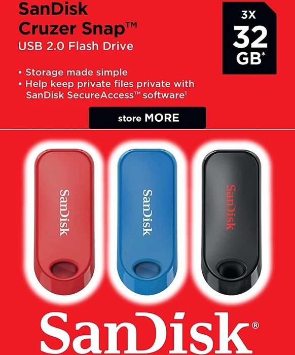 SanDisk Cruzer Snap 32GB blau/rot/schwarz, USB-A, USB 2.0, 3er-Pack