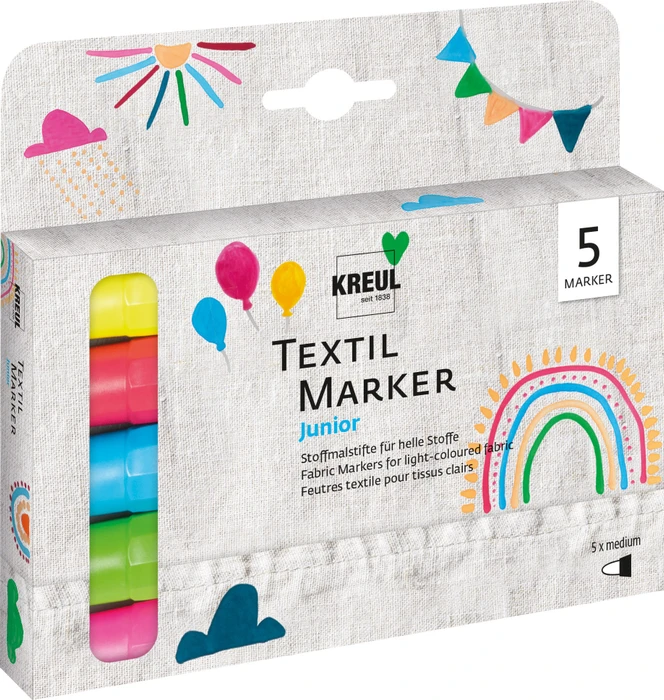 Kreul Textil Marker medium Junior 5 Farben, 5er-Set