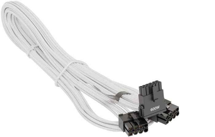 Seasonic 12VHPWR Cable, 600W PCIe 5.0 12VHPWR, 2x 8-Pin PCIe Stecker auf 16-Pin PCIe 5.0 12VHPWR Stecker, Adapterkabel, weiß, 90° gewinkelt, 75cm