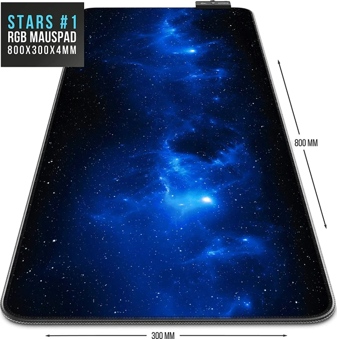 Titanwolf Stars #1 RGB XXL Gaming-Mauspad, 800x300mm, schwarz/blau