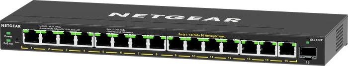 Netgear Ethernet Plus GS300 Desktop Gigabit Switch, 15x RJ-45, 1x SFP, 180W PoE+