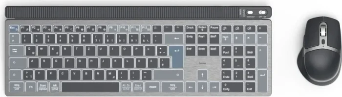 Hama WKM-750 Multi-Device-Tastatur-Maus-Set, blau/grau/schwarz, USB/Bluetooth, DE