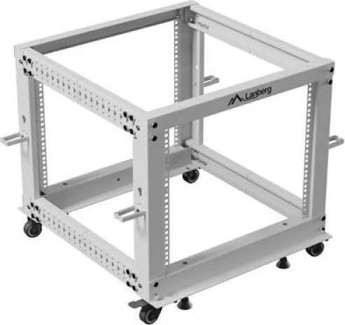 Lanberg Open Rack Series 19" Open Frame Rack 9HE, 4-Pfosten, mit Rollen, Flat Pack, tiefenverstellbar, 576-1033mm, RAL 9004, 657mm tief