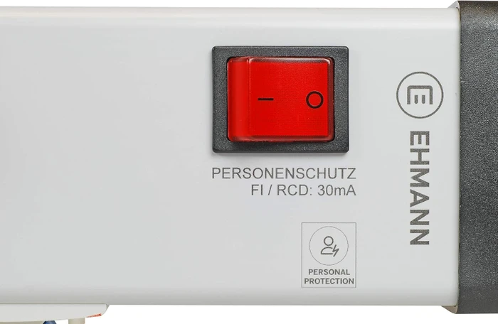 Ehmann Personenschutz Steckdosenleiste FI 30mA, 4-fach, mit Schalter, 1.5m, grau
