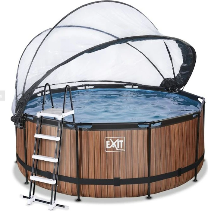 Exit Toys Wood Frame Pool mit Sandfilterpumpe, Abdeckung und Wärmepumpe rund 427x122cm