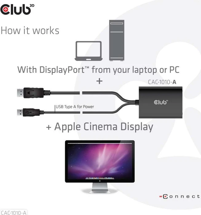 Club 3D aktiver DisplayPort/Dual-Link DVI Adapter, HDCP OFF Version, für Apple Cinema Displays