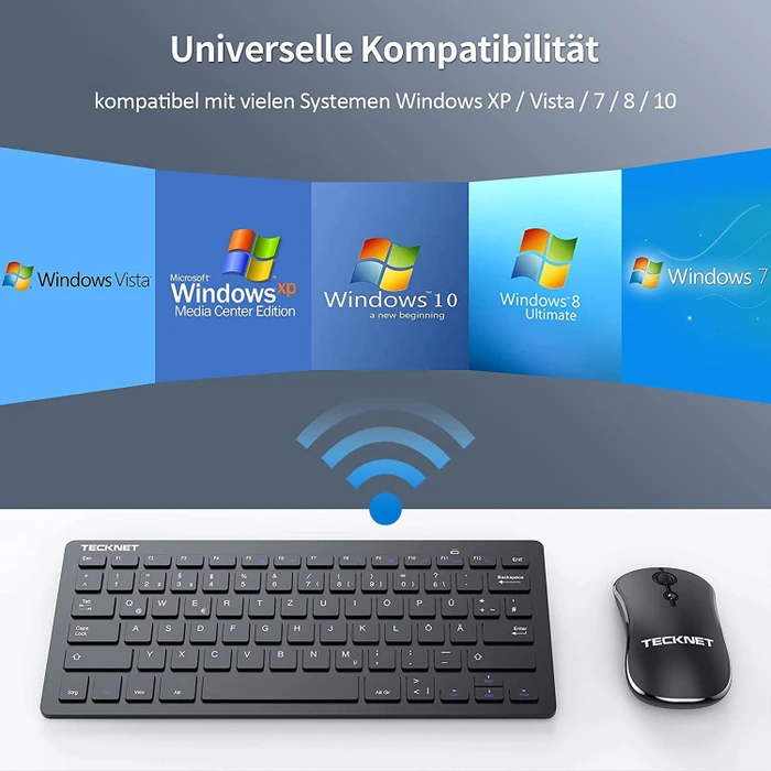 TeckNet Kabelloses Tastatur Maus Set, schwarz, USB, DE