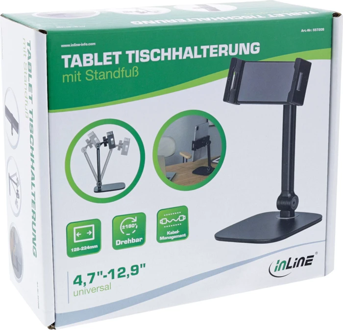 InLine Tablet Tischhalterung mit Standfuß schwarz, Tablet-Stand 4.7-12.9"