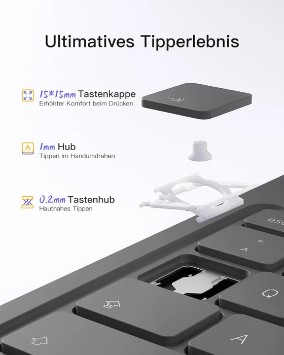 Inateck Superleicht Tastatur Hülle für iPad Air 6 11"/iPad Air 5/iPad 10/iPad Pro 11", grau, DE