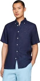 Tommy Hilfiger Washed Leinen Hemd kurzarm carbon navy (Herren)