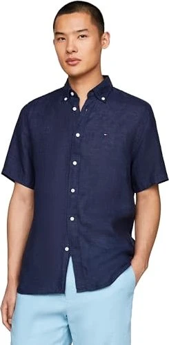 Tommy Hilfiger Washed Leinen Hemd kurzarm carbon navy (Herren)