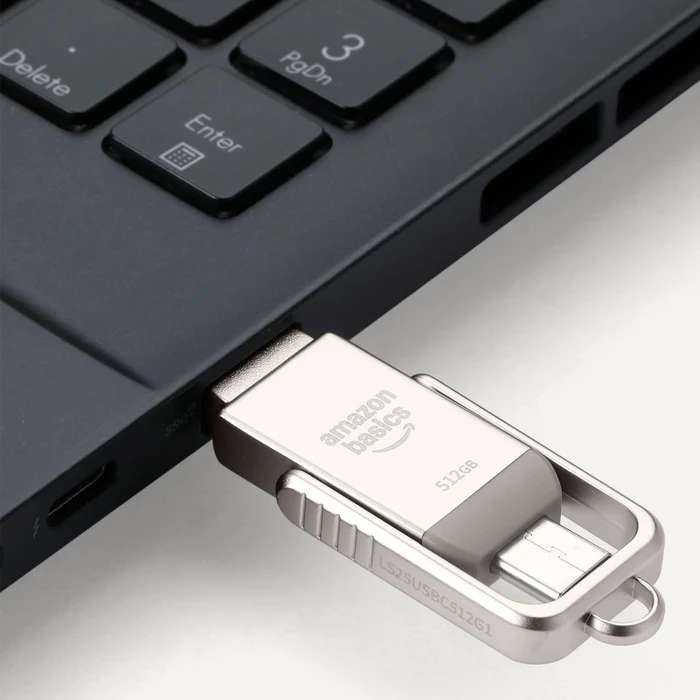 AmazonBasics Dual Thumb Drive Memory Stick 512GB Champagner-Silber, USB-A + USB-C, USB 3.2 Gen 1×1