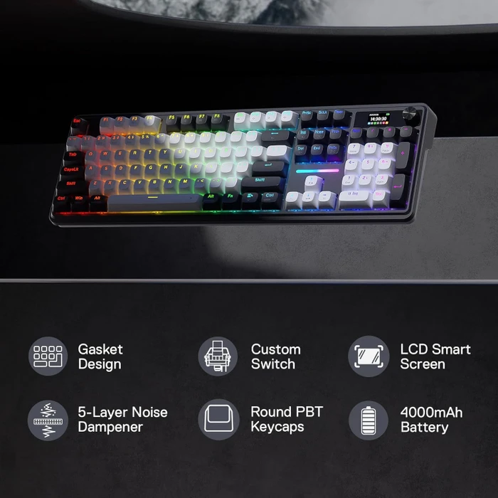 Redragon Terraflare K762 Pro Wireless, White & Blue, LEDs RGB, Mint Mambo, USB/Bluetooth, US